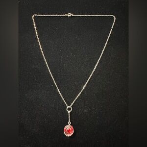 Silver-Tone Chain Necklace with Red Eye Pendant